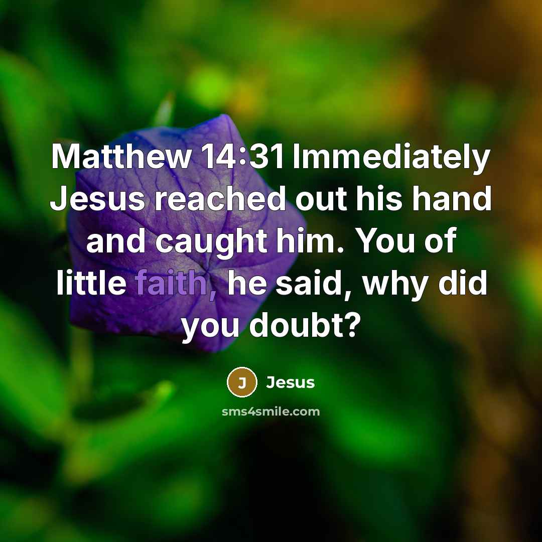 “Matthew 14:31 Immediately Jesus reached out his hand and caught…” quote by Jesus