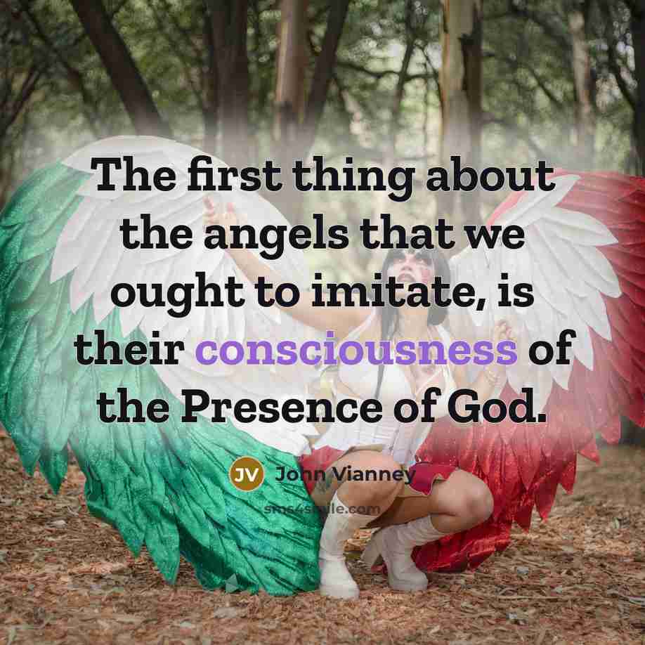 “The first thing about the angels that we ought to…” quote by John Vianney