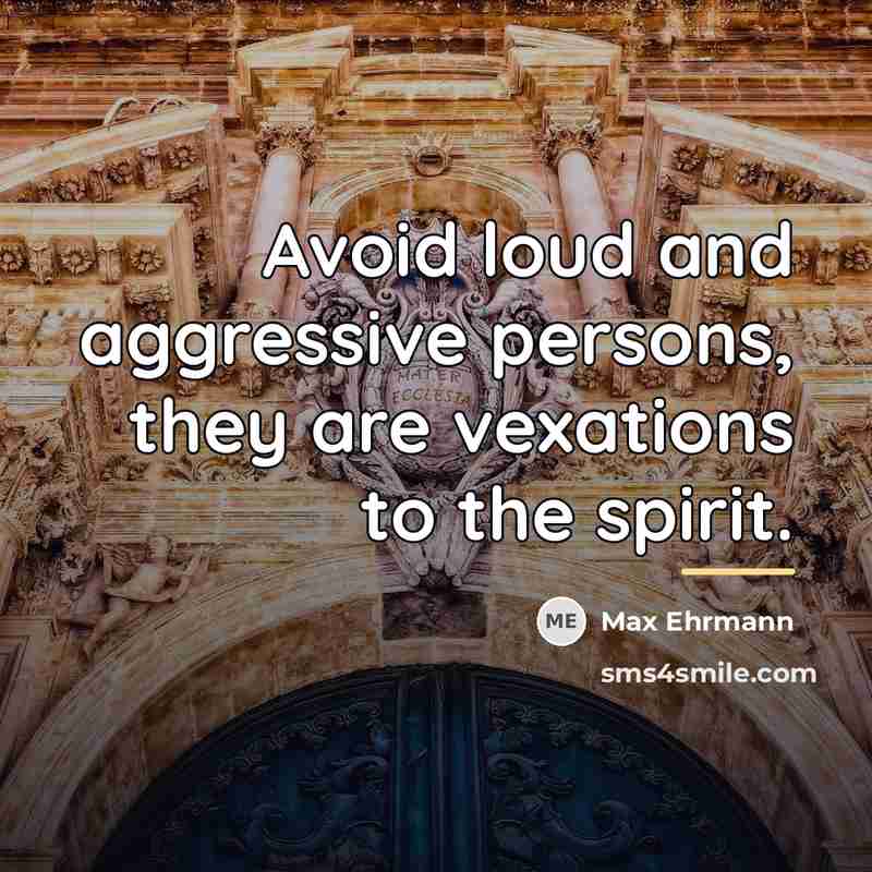 “Avoid loud and aggressive persons, they are vexations to the…” quote by Max Ehrmann