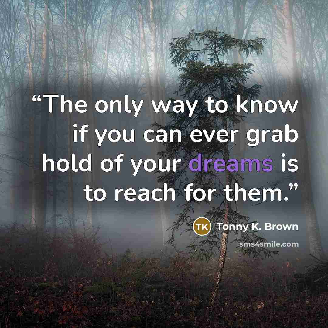 “The only way to know if you can ever grab hold of your dreams is to reach for them.” quote by Tonny K. Brown