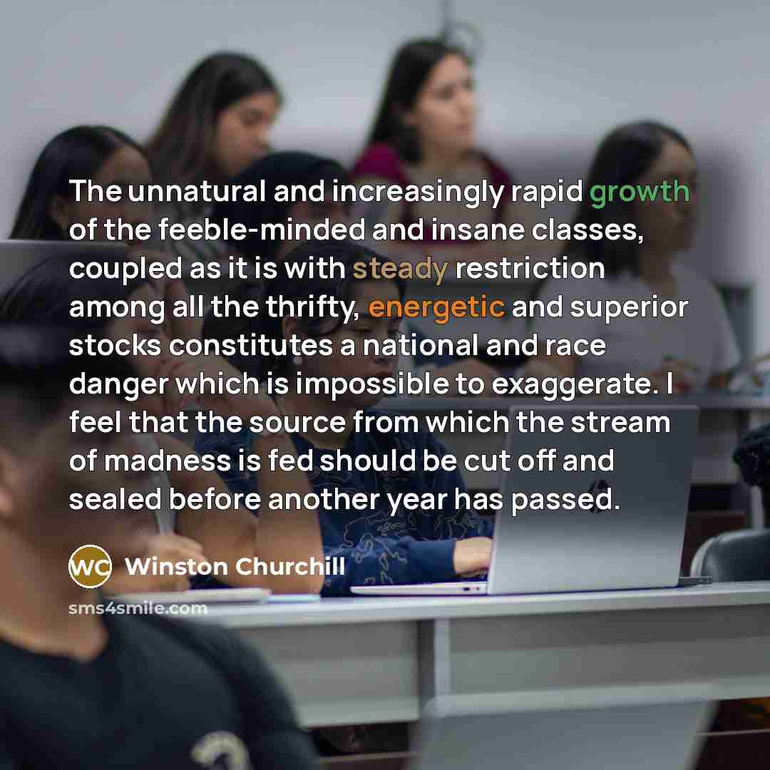 “The unnatural and increasingly rapid growth of the feeble-minded and…” quote by Winston Churchill