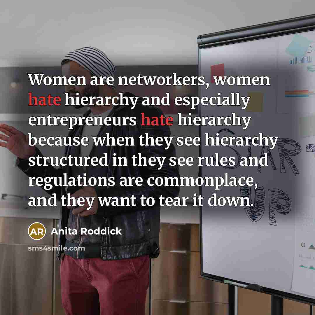 “Women are networkers, women hate hierarchy and especially entrepreneurs hate…” quote by Anita Roddick