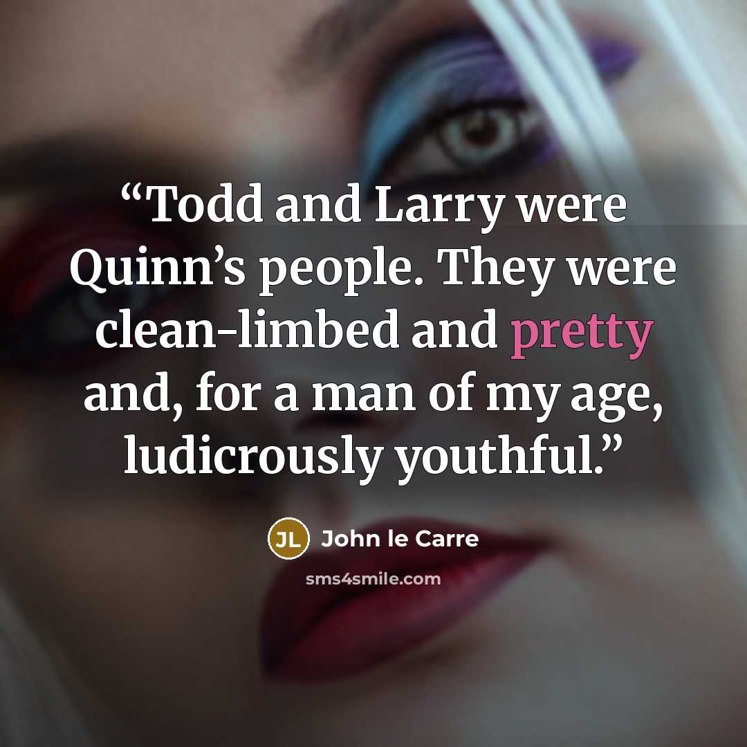“Todd and Larry were Quinn’s people. They were clean-limbed and pretty and, for a man of my age, ludicrously youthful.” quote by John le Carré