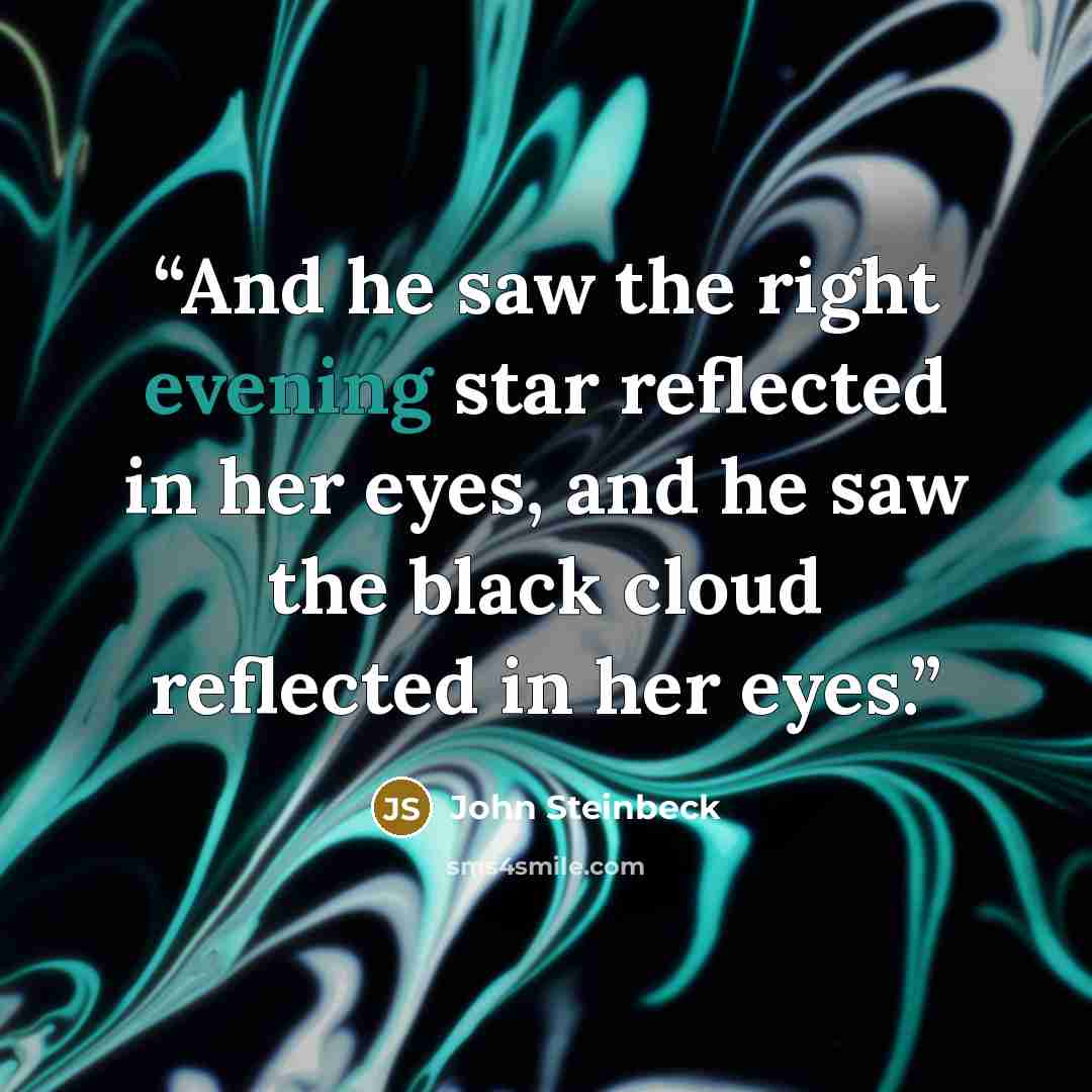 “And he saw the right evening star reflected in her eyes, and he saw the black cloud reflected in her eyes.” quote by John Steinbeck