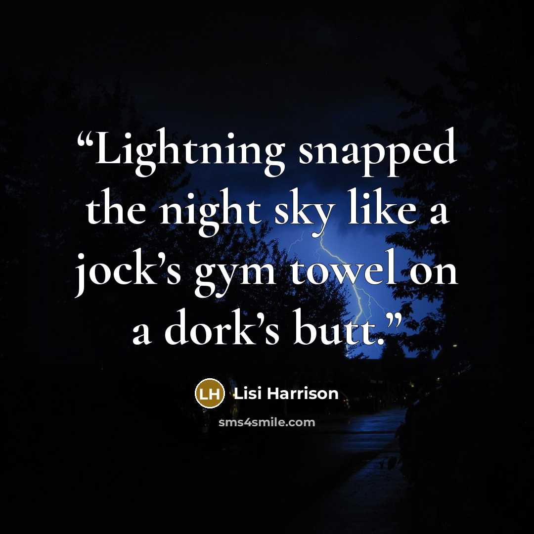 “Lightning snapped the night sky like a jock’s gym towel on a dork’s butt.” quote by Lisi Harrison