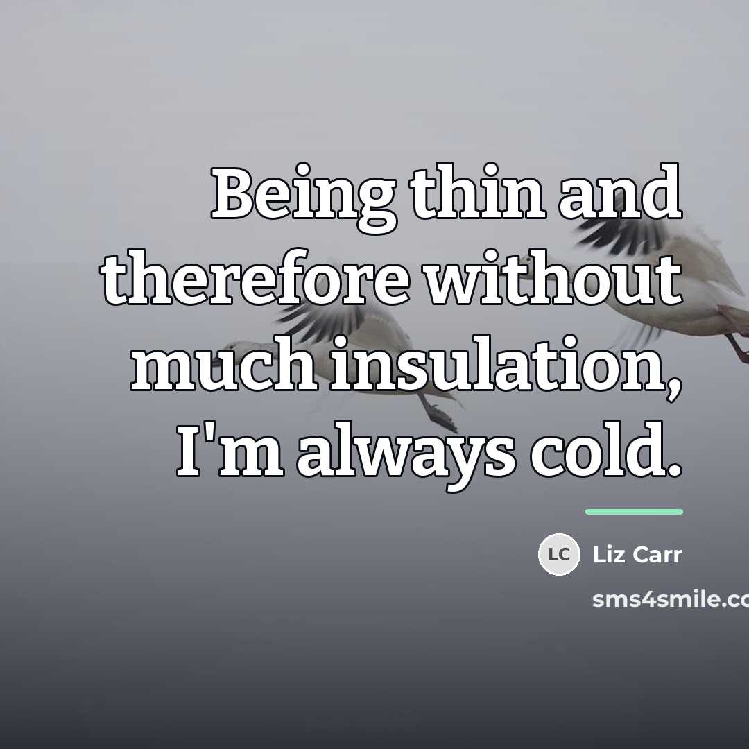 “Being thin and therefore without much insulation, I'm always cold.…” quote by Liz Carr
