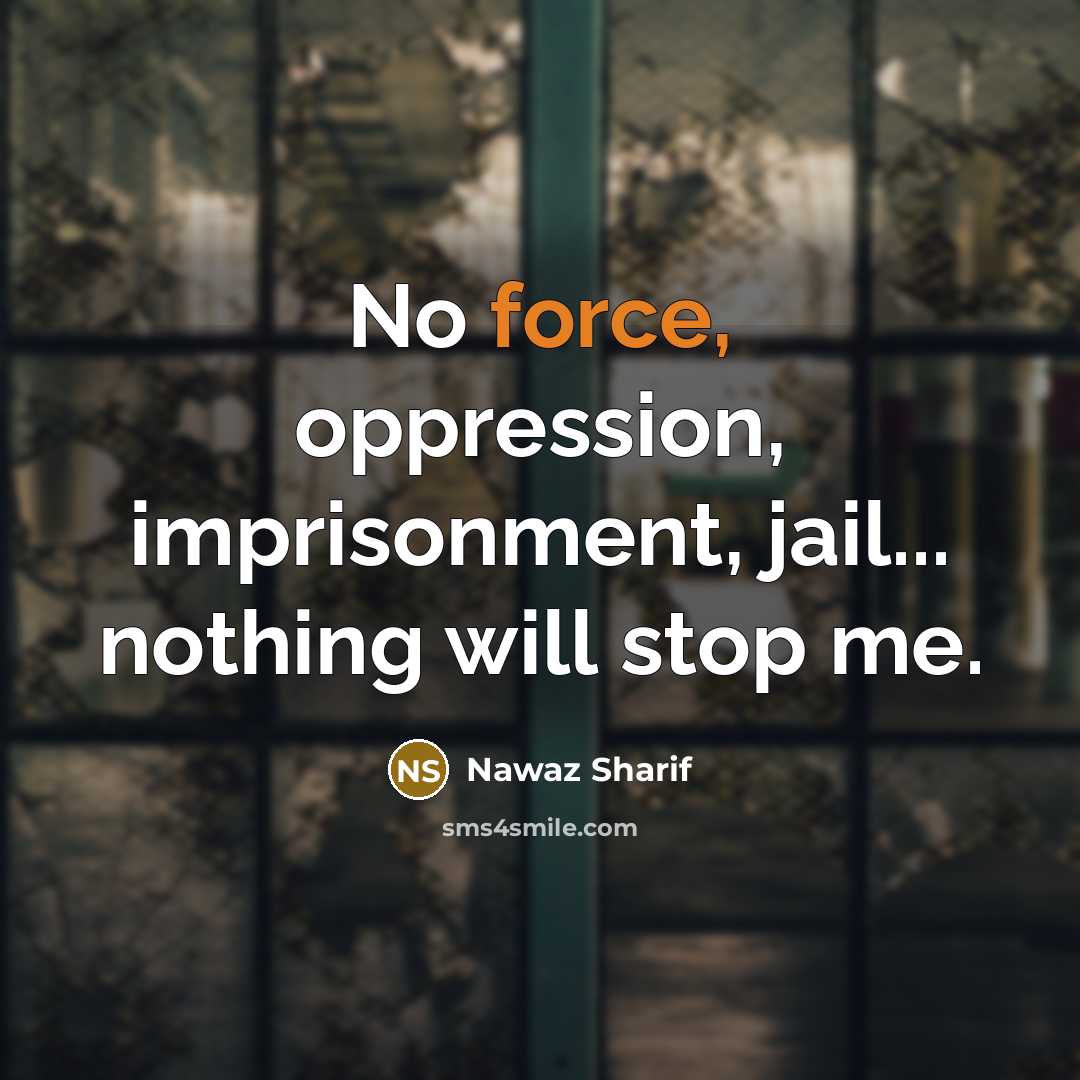 “No force, oppression, imprisonment, jail... nothing will stop me.…” quote by Nawaz Sharif