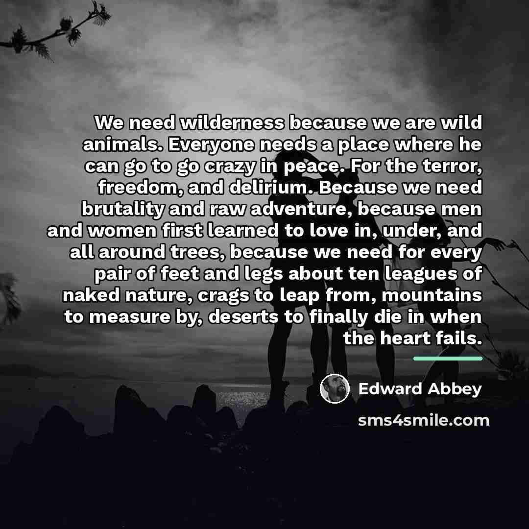 “We need wilderness because we are wild animals. Everyone needs…” quote by Edward Abbey