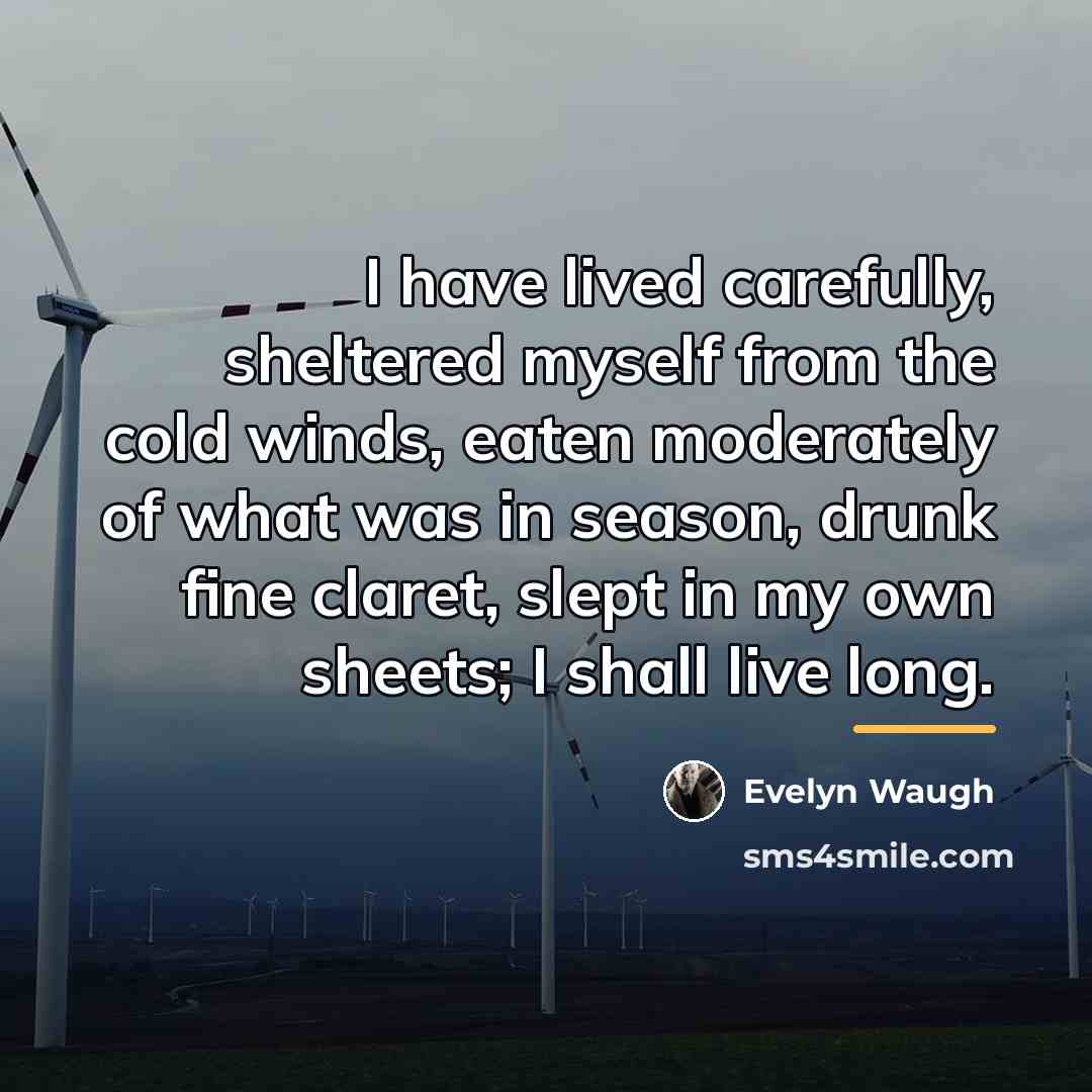 “I have lived carefully, sheltered myself from the cold winds,…” quote by Evelyn Waugh