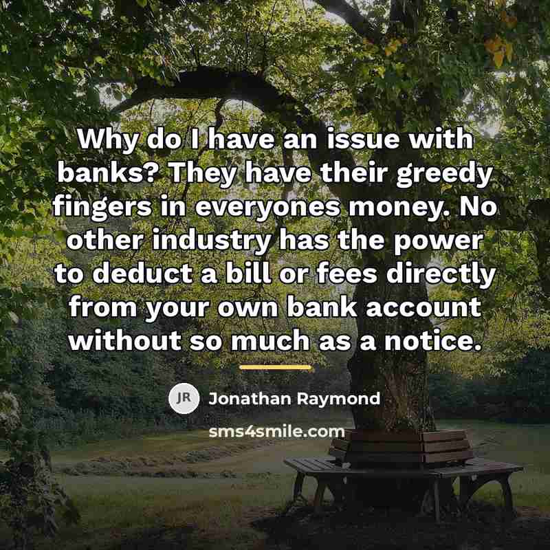 “Why do I have an issue with banks? They have…” quote by Jonathan Raymond