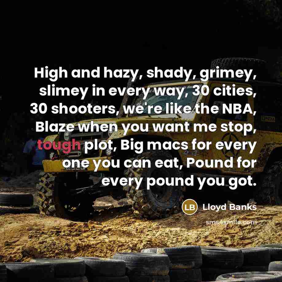 “High and hazy, shady, grimey, slimey in every way, 30…” quote by Lloyd Banks