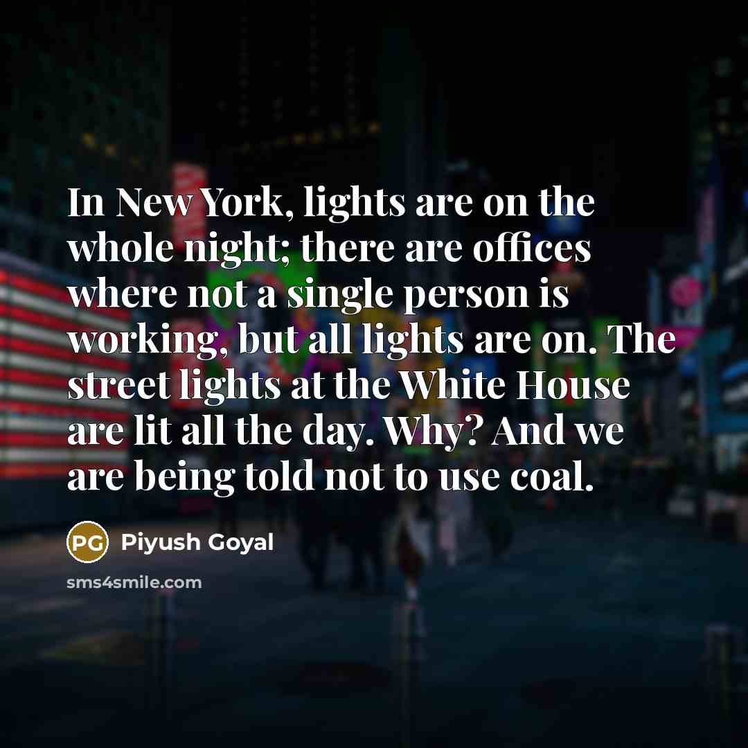 “In New York, lights are on the whole night; there…” quote by Piyush Goyal