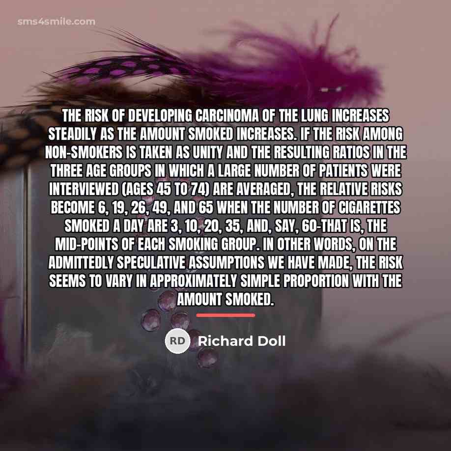 “The risk of developing carcinoma of the lung increases steadily…” quote by Richard Doll