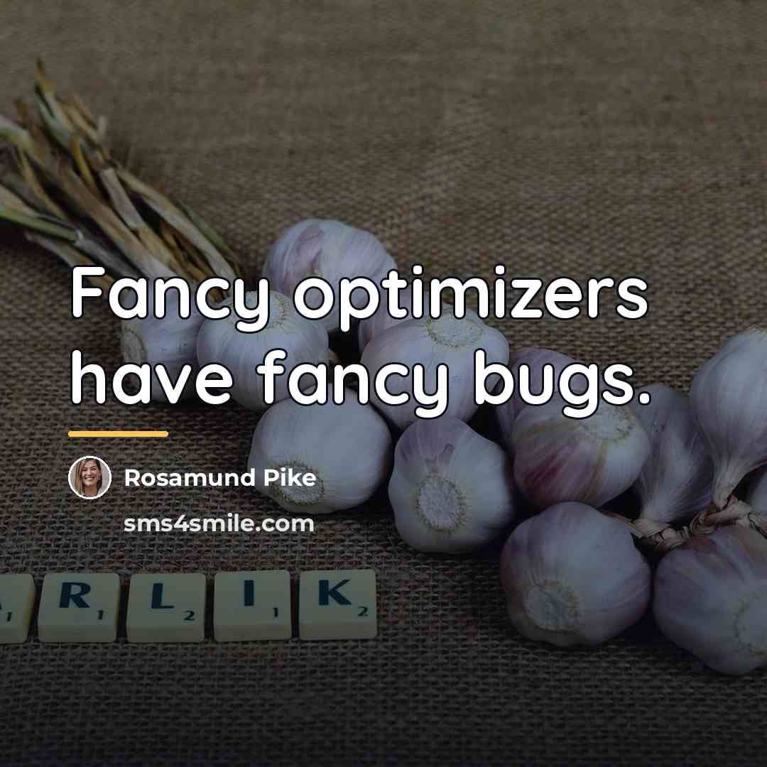“Fancy optimizers have fancy bugs.…” quote by Rosamund Pike