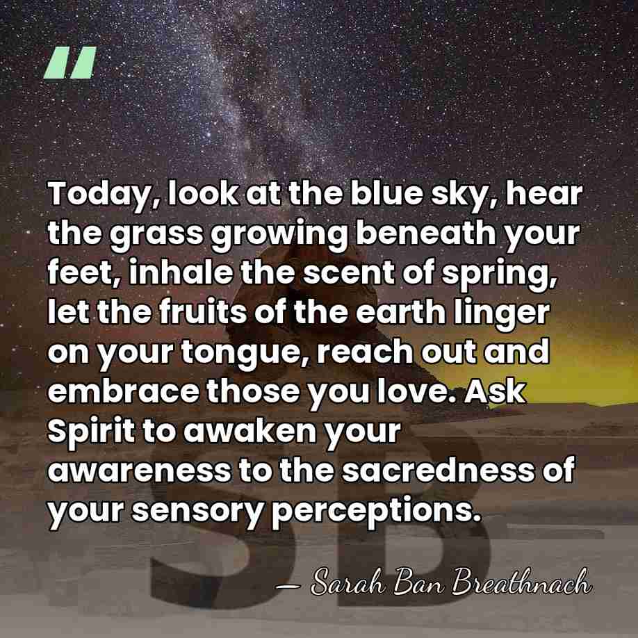 Today, look at the blue sky, hear the grass growing beneath your&hellip; - Sarah Ban Breathnach