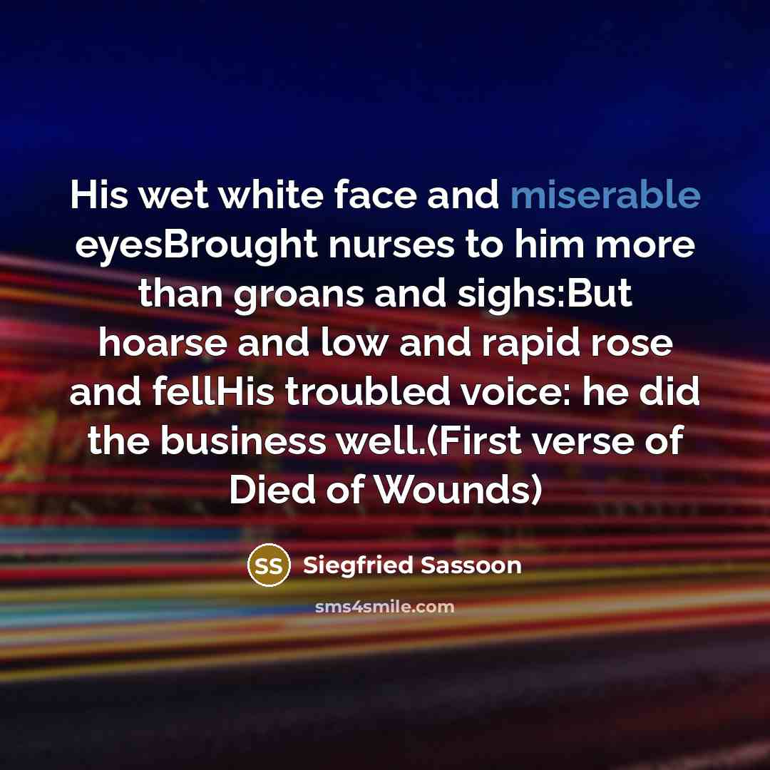 “His wet white face and miserable eyesBrought nurses to him…” quote by Siegfried Sassoon