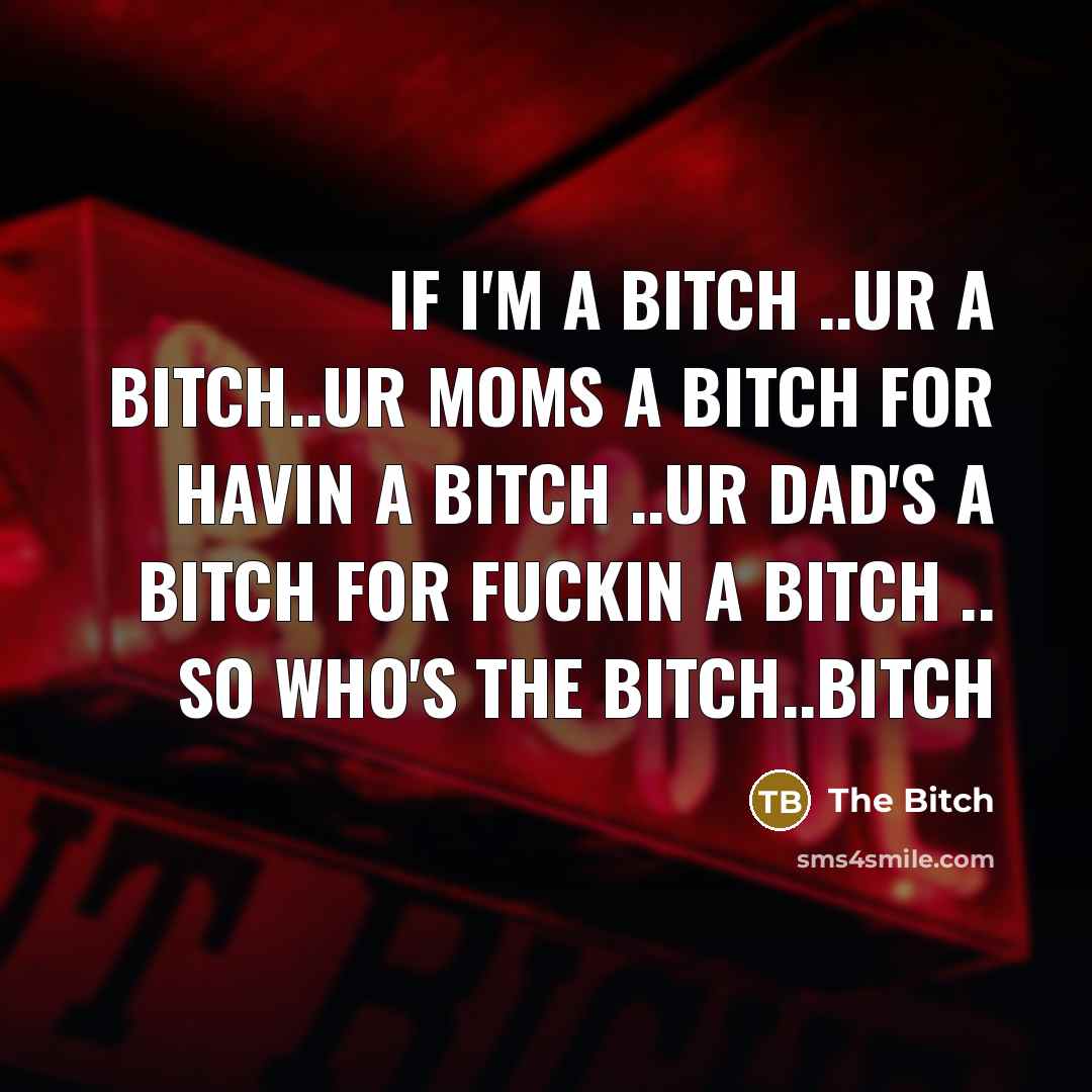 “If I'm a BITCH ..ur a BITCH..ur moms a BITCH for havin a BITCH ..ur dad's a BITCH for fuckin a BITCH .. SO who's the BITCH..BITCH” quote by The Bitch