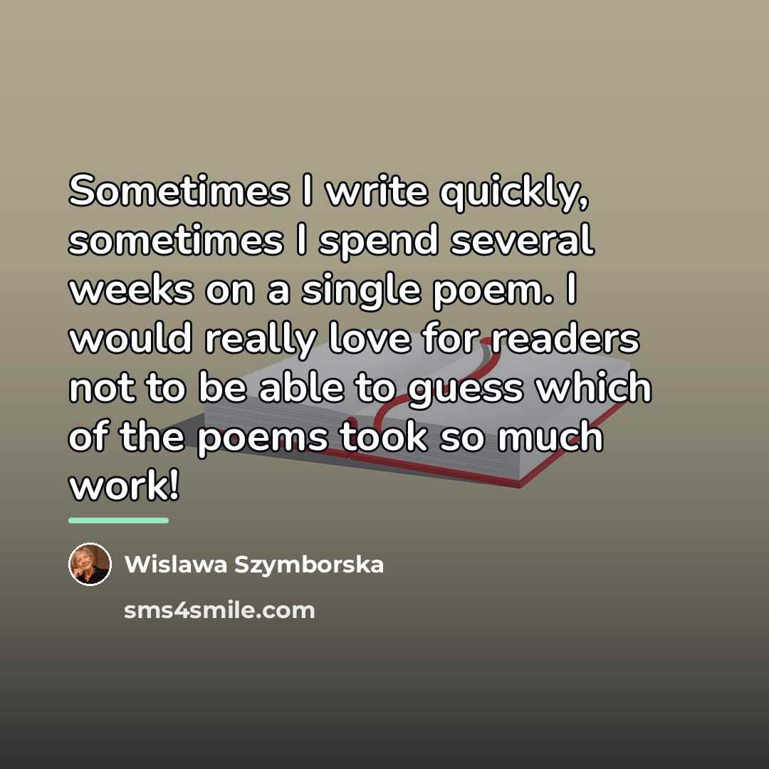 “Sometimes I write quickly, sometimes I spend several weeks on…” quote by Wislawa Szymborska