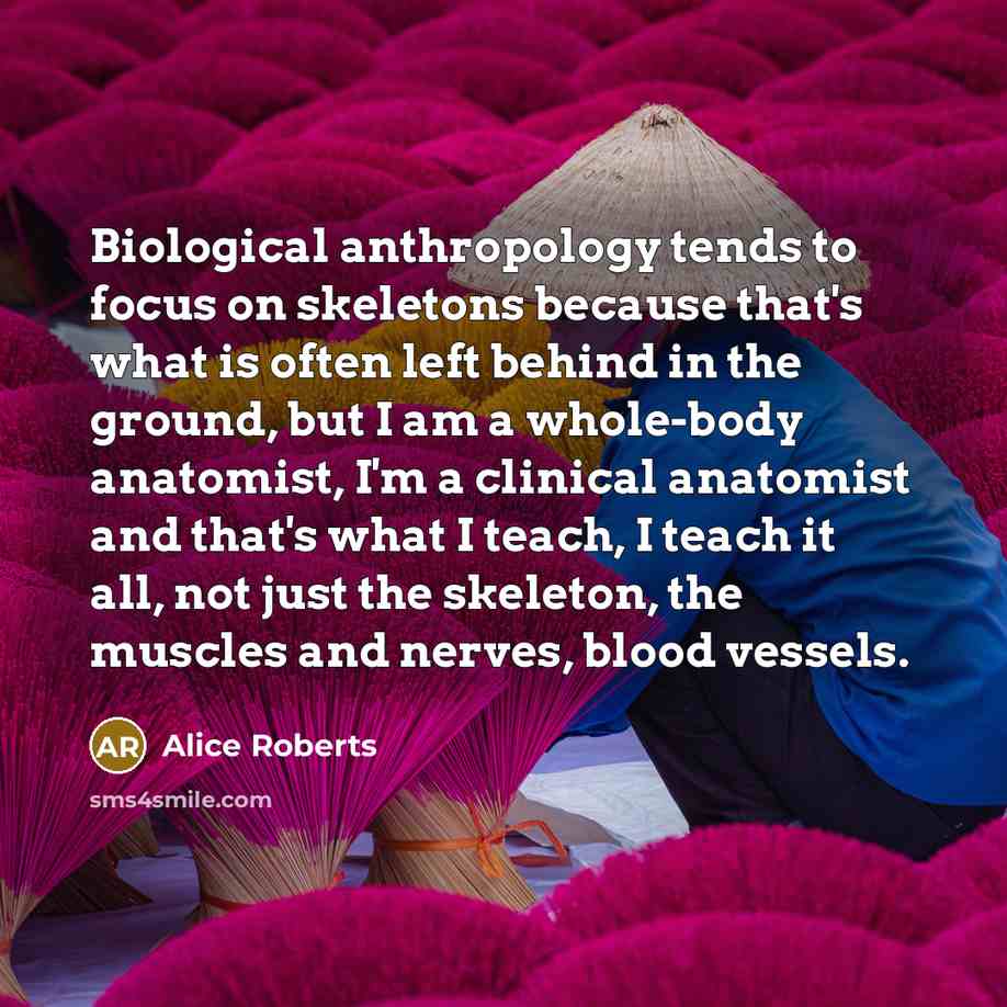 “Biological anthropology tends to focus on skeletons because that's what…” quote by Alice Roberts