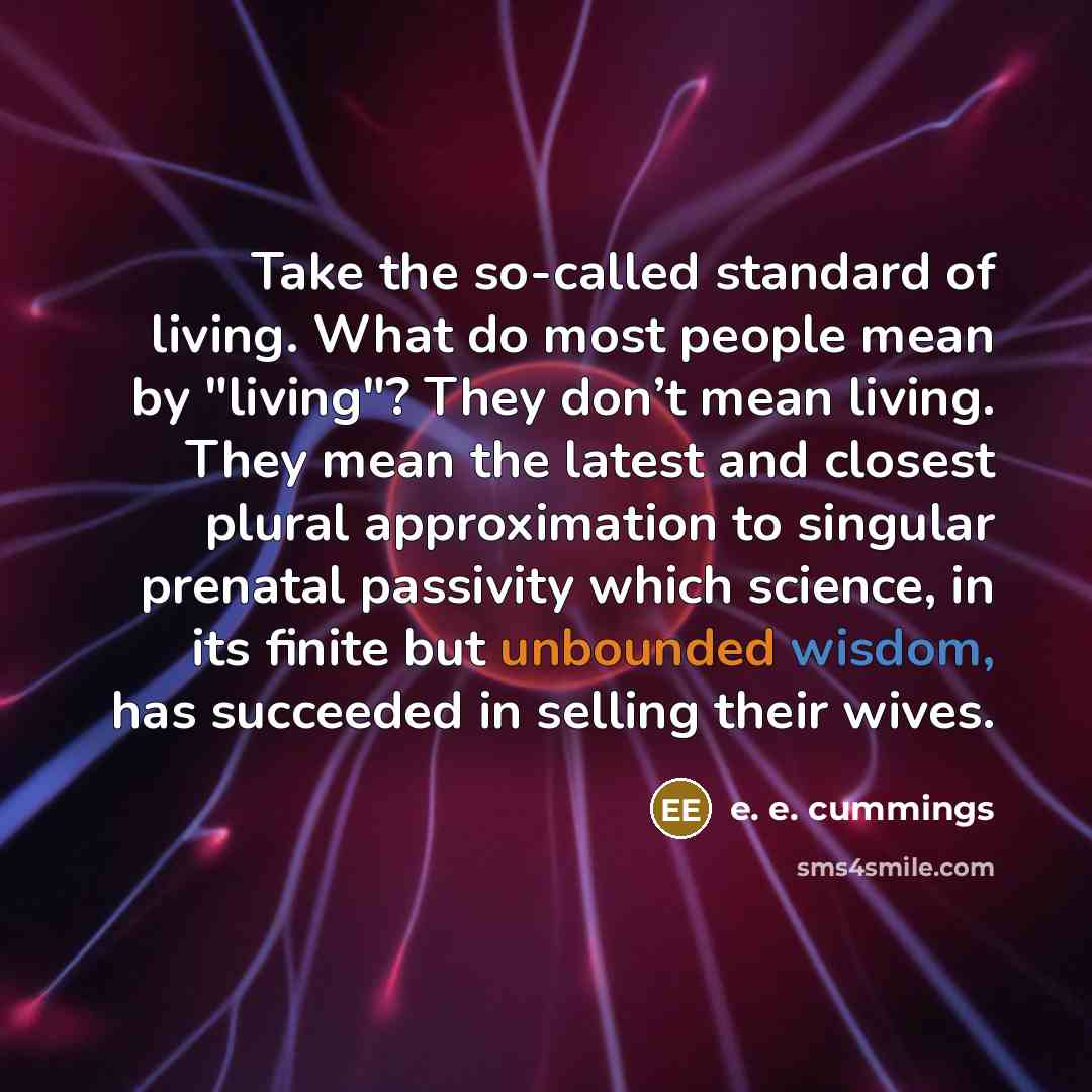 “Take the so-called standard of living. What do most people…” quote by e. e. cummings