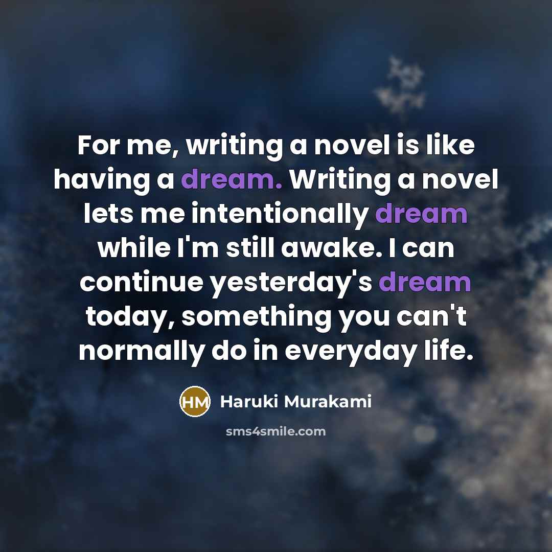 “For me, writing a novel is like having a dream.…” quote by Haruki Murakami