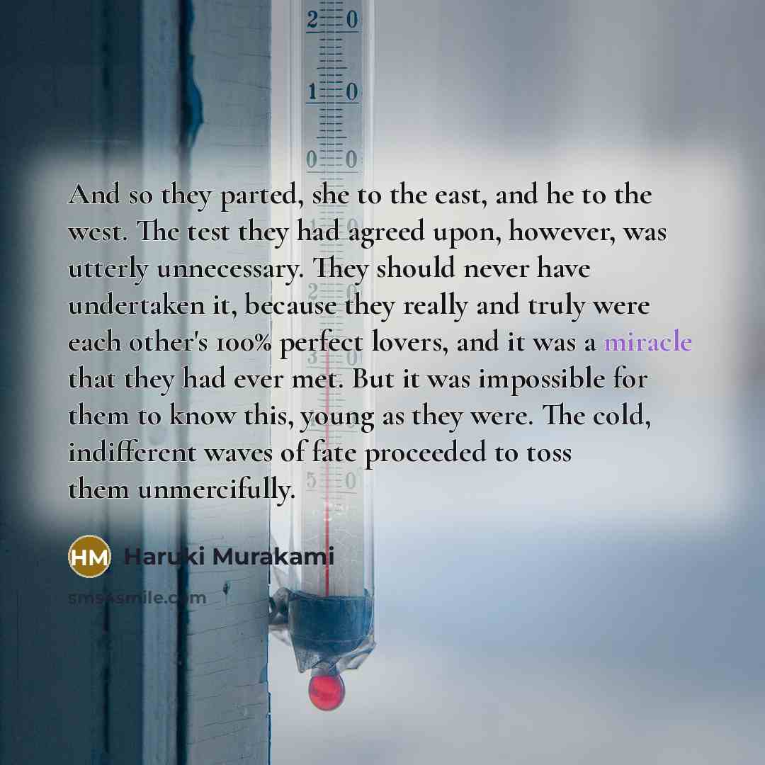 “And so they parted, she to the east, and he…” quote by Haruki Murakami