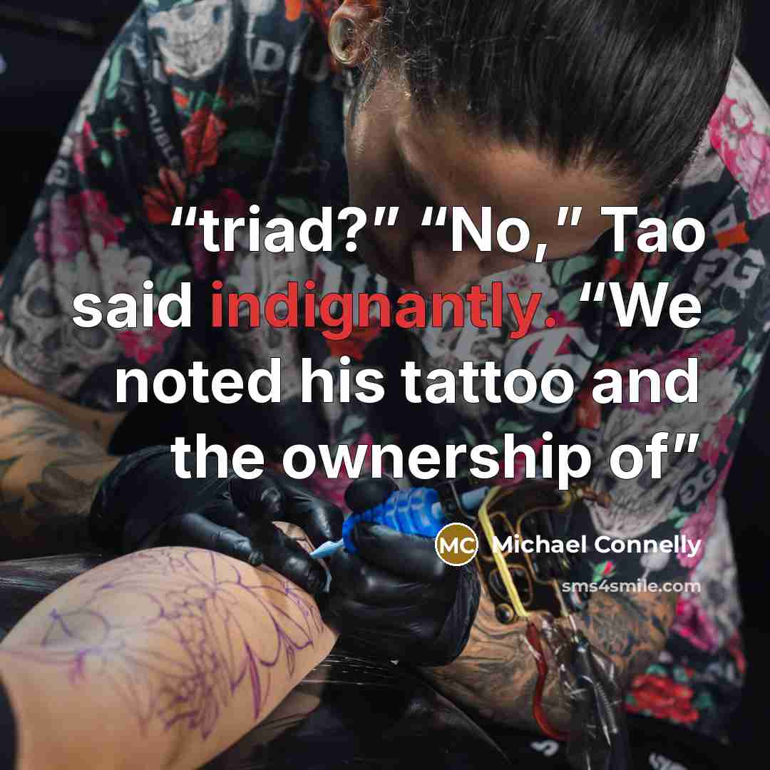 “triad?” “No,” Tao said indignantly. “We noted his tattoo and the ownership of” quote by Michael Connelly
