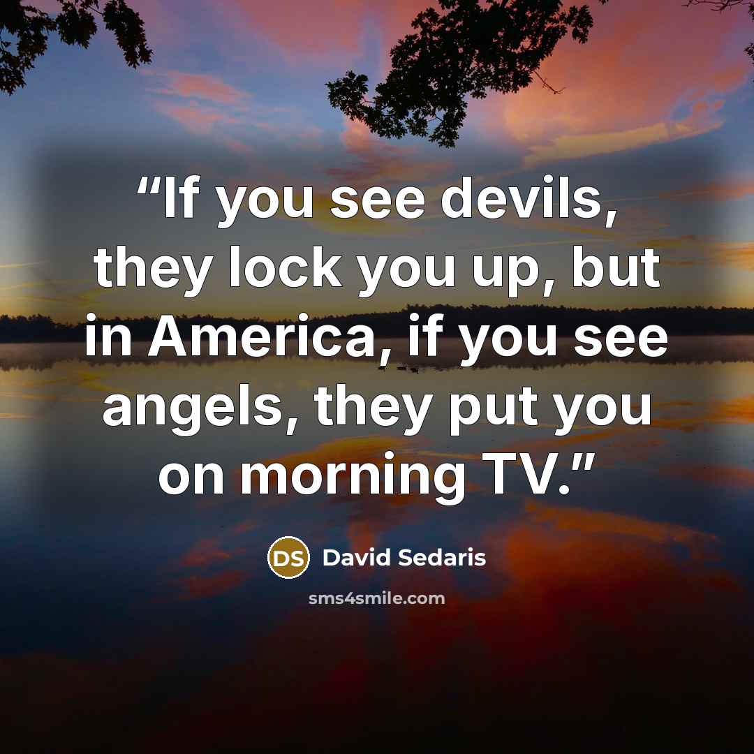 “If you see devils, they lock you up, but in America, if you see angels, they put you on morning TV.” quote by David Sedaris