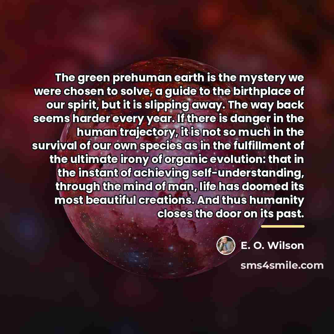“The green prehuman earth is the mystery we were chosen…” quote by E. O. Wilson