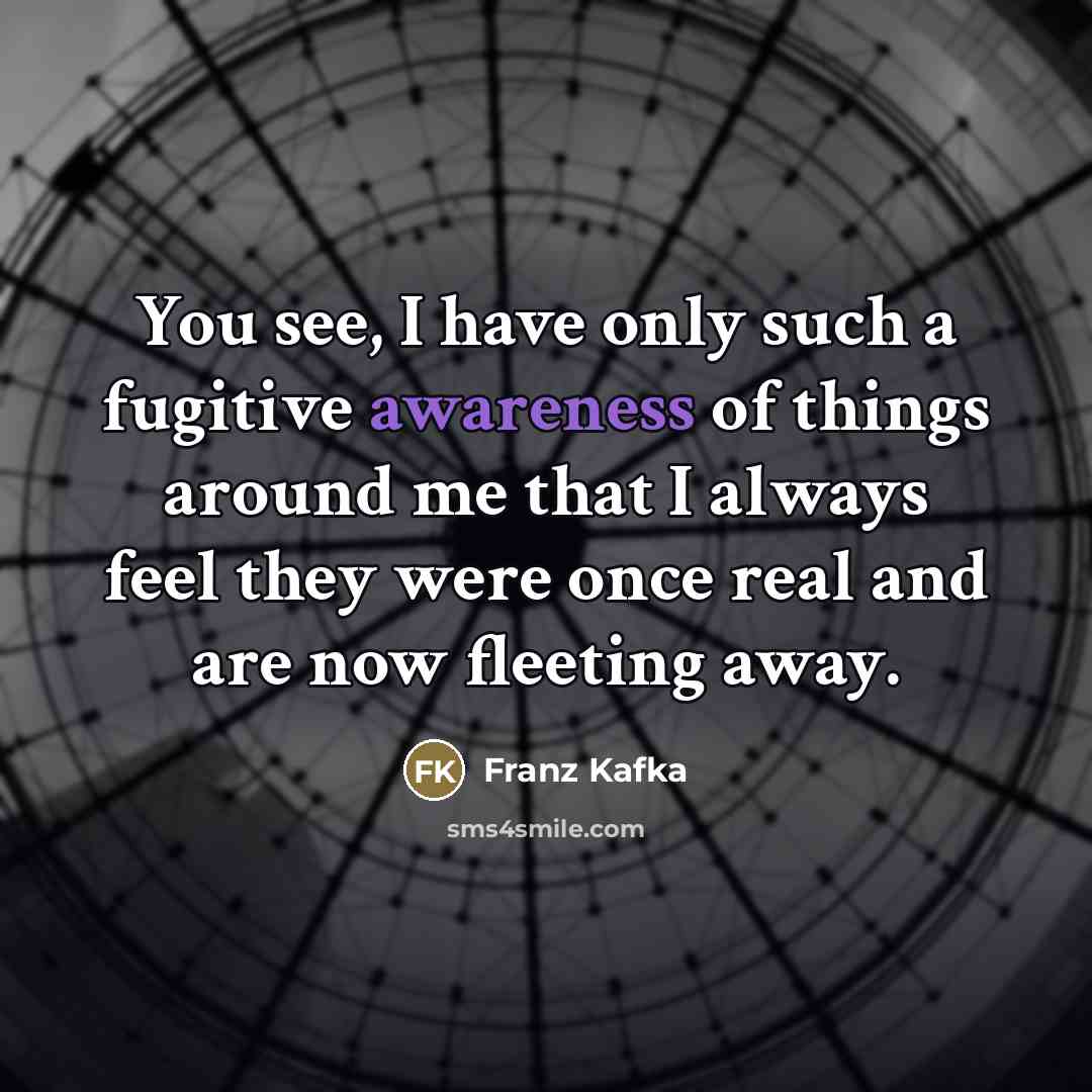 “You see, I have only such a fugitive awareness of…” quote by Franz Kafka