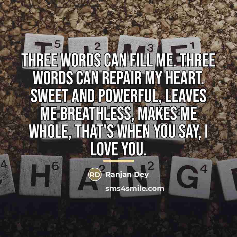 “Three words can fill me. Three words can repair my…” quote by Ranjan Dey