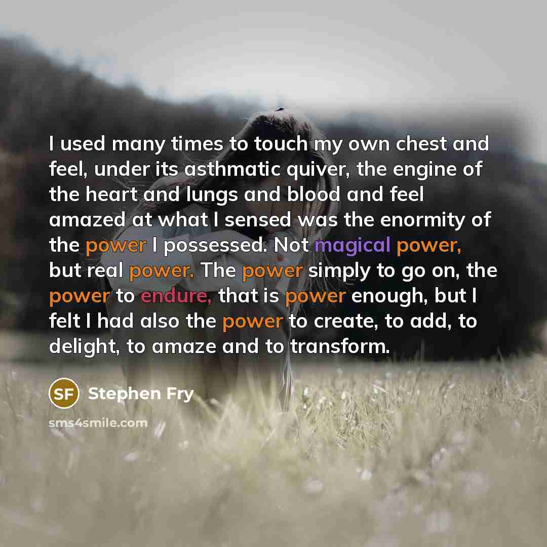 “I used many times to touch my own chest and…” quote by Stephen Fry