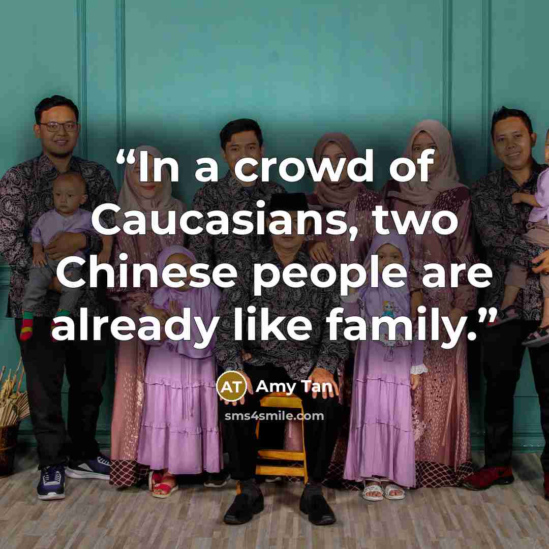“In a crowd of Caucasians, two Chinese people are already like family.” quote by Amy Tan