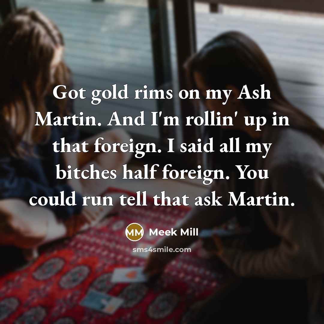 “Got gold rims on my Ash Martin. And I'm rollin'…” quote by Meek Mill