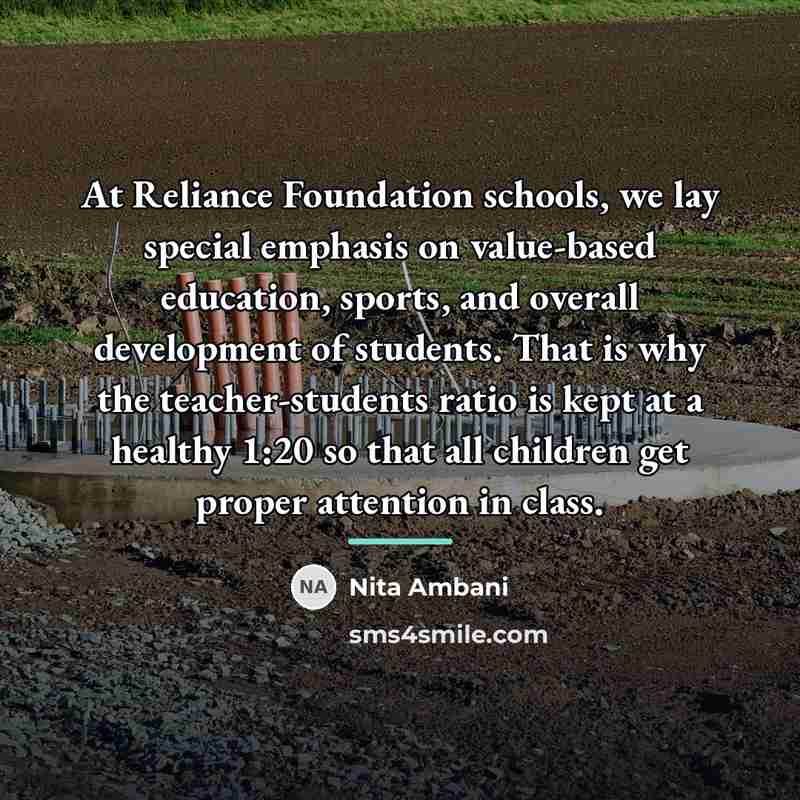 “At Reliance Foundation schools, we lay special emphasis on value-based…” quote by Nita Ambani