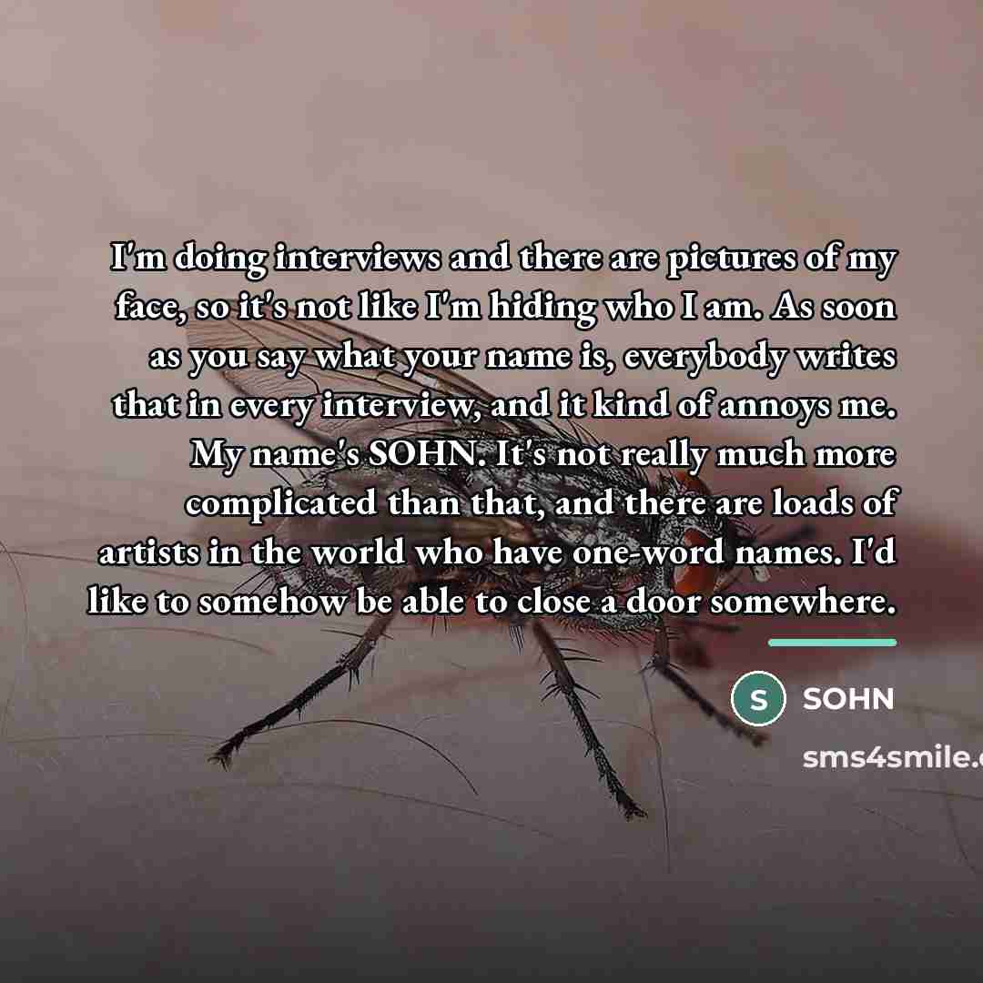 “I'm doing interviews and there are pictures of my face,…” quote by SOHN