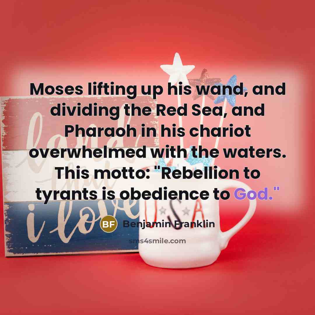 “Moses lifting up his wand, and dividing the Red Sea,…” quote by Benjamin Franklin