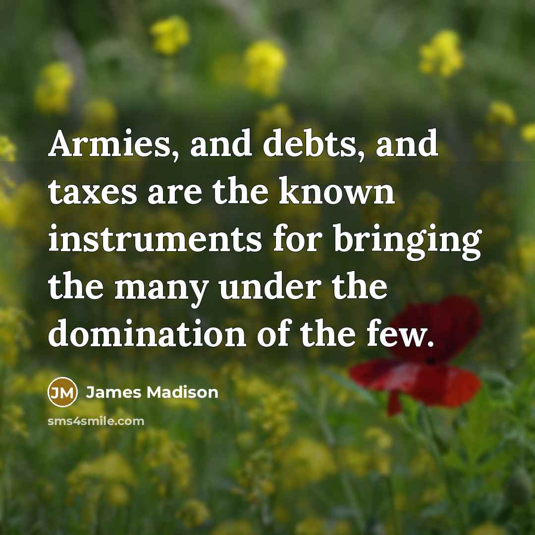“Armies, and debts, and taxes are the known instruments for…” quote by James Madison