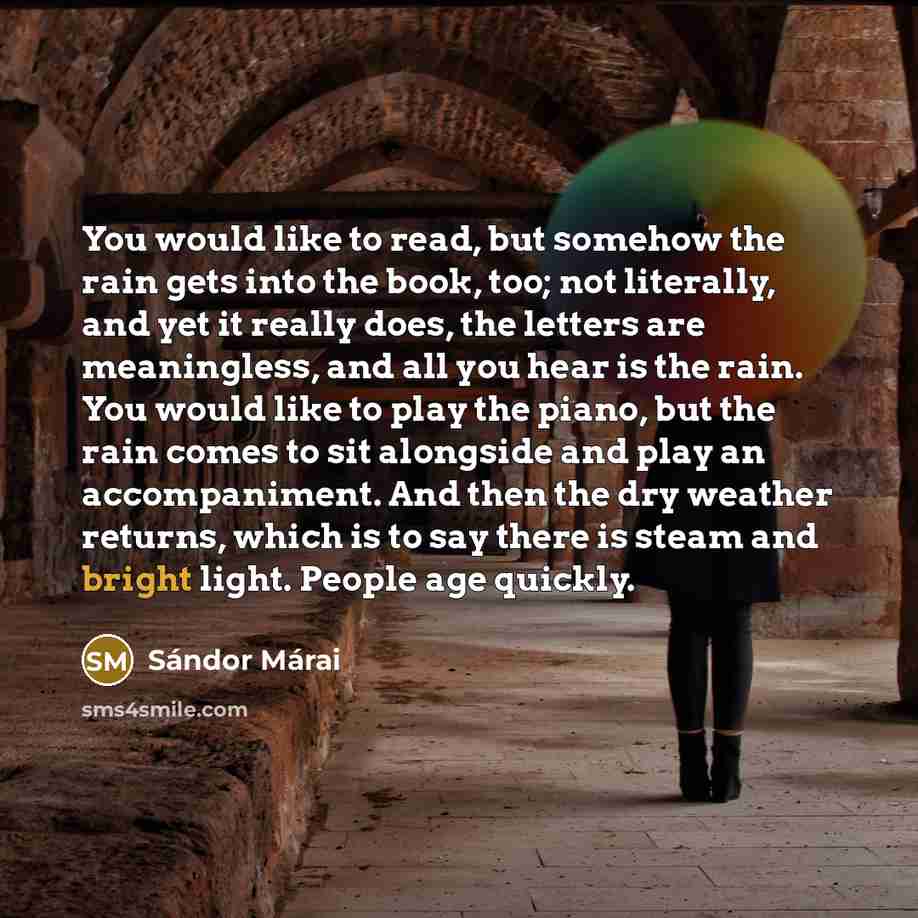 “You would like to read, but somehow the rain gets…” quote by Sándor Márai