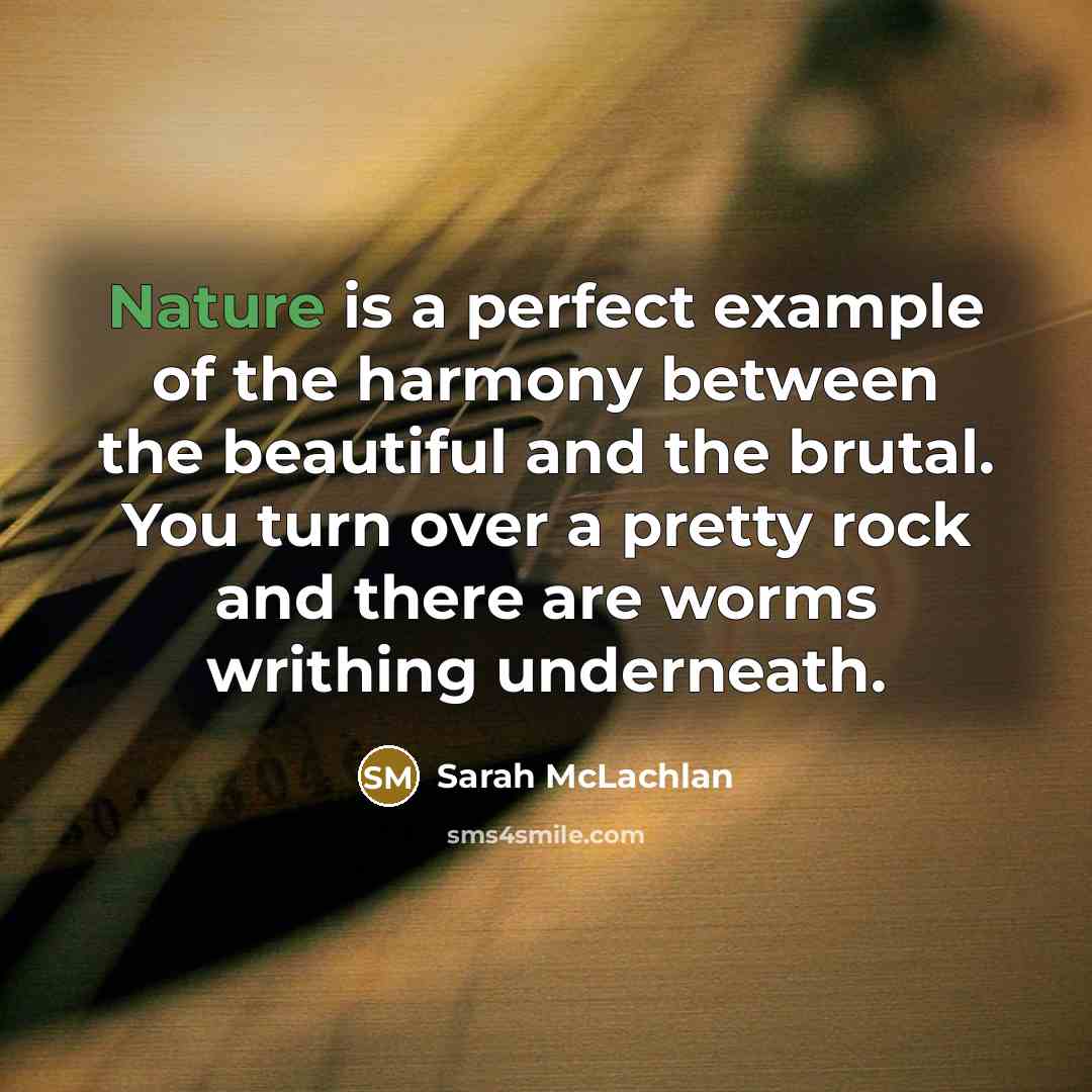 “Nature is a perfect example of the harmony between the…” quote by Sarah McLachlan