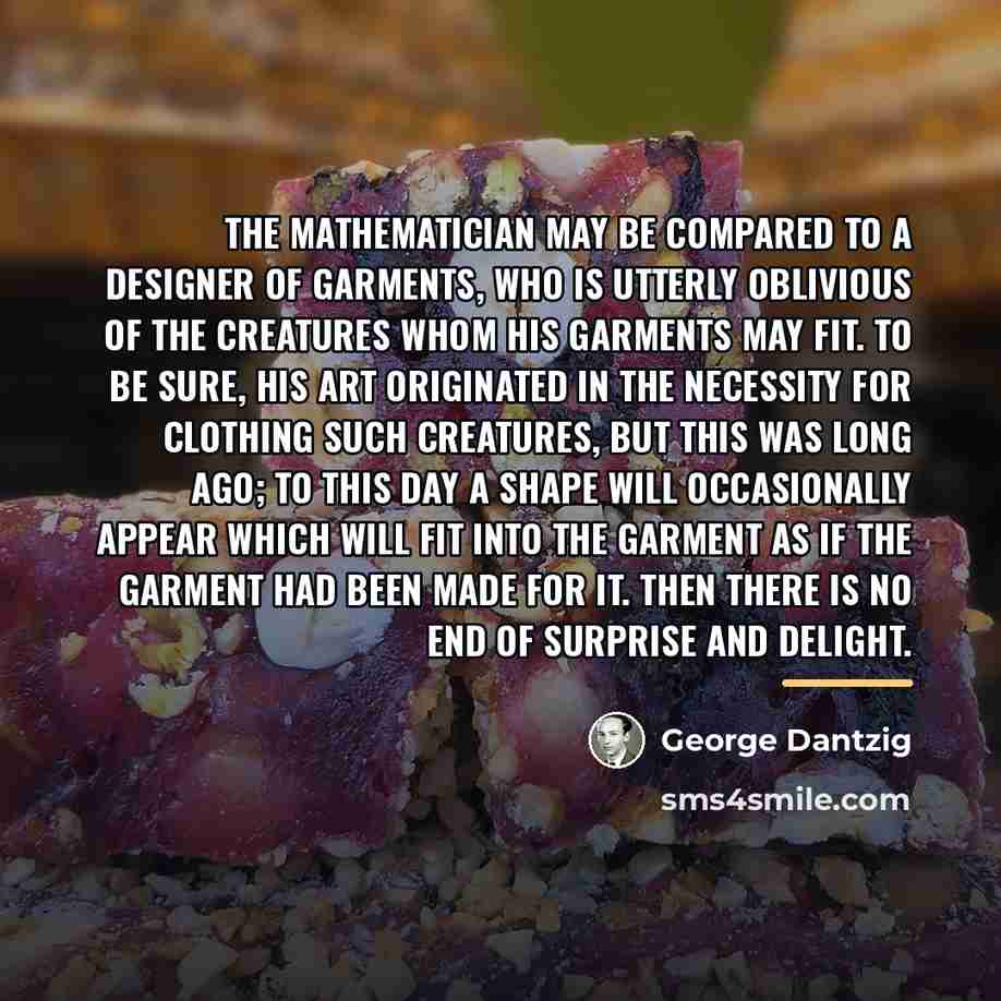 “The mathematician may be compared to a designer of garments,…” quote by George Dantzig