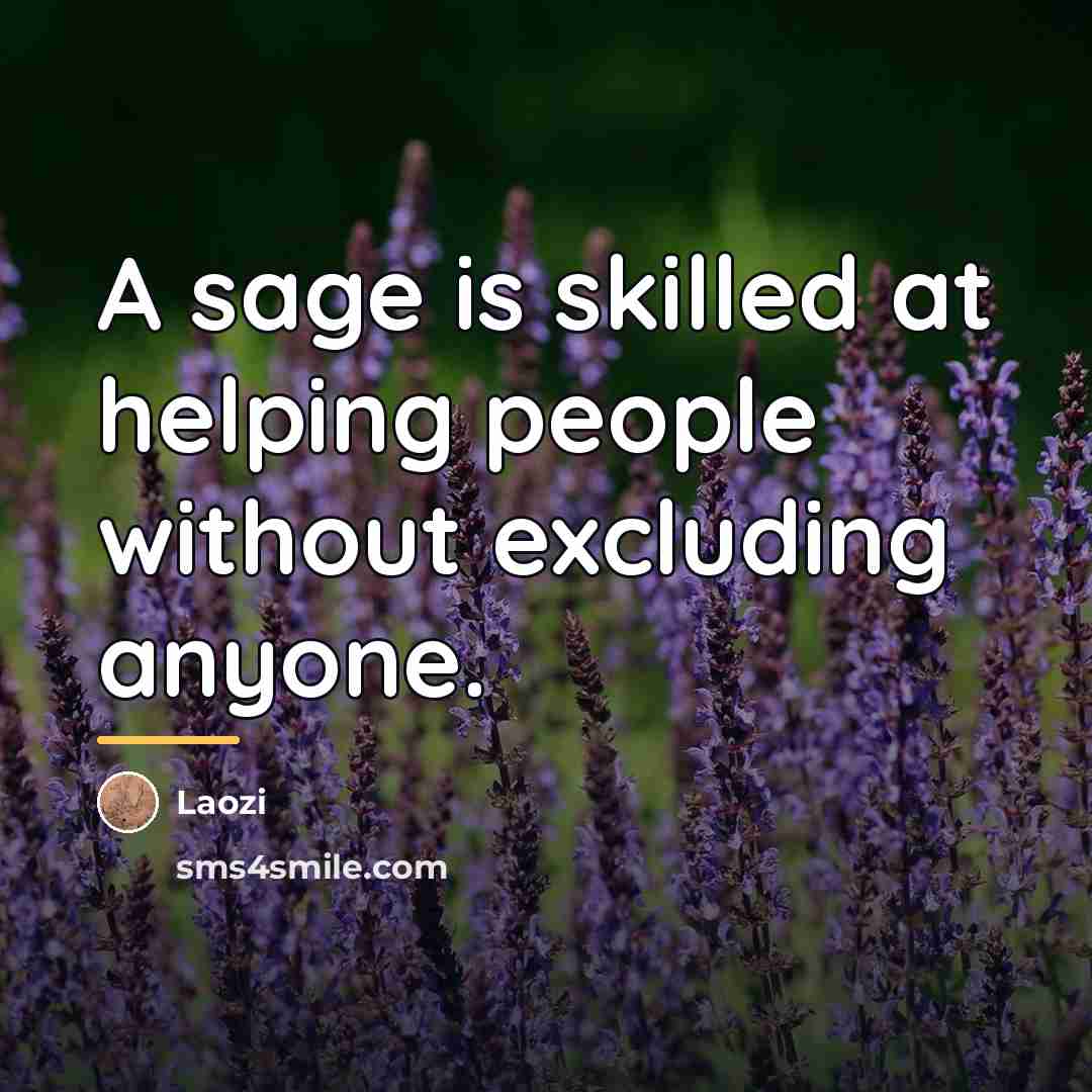 “A sage is skilled at helping people without excluding anyone.…” quote by Laozi