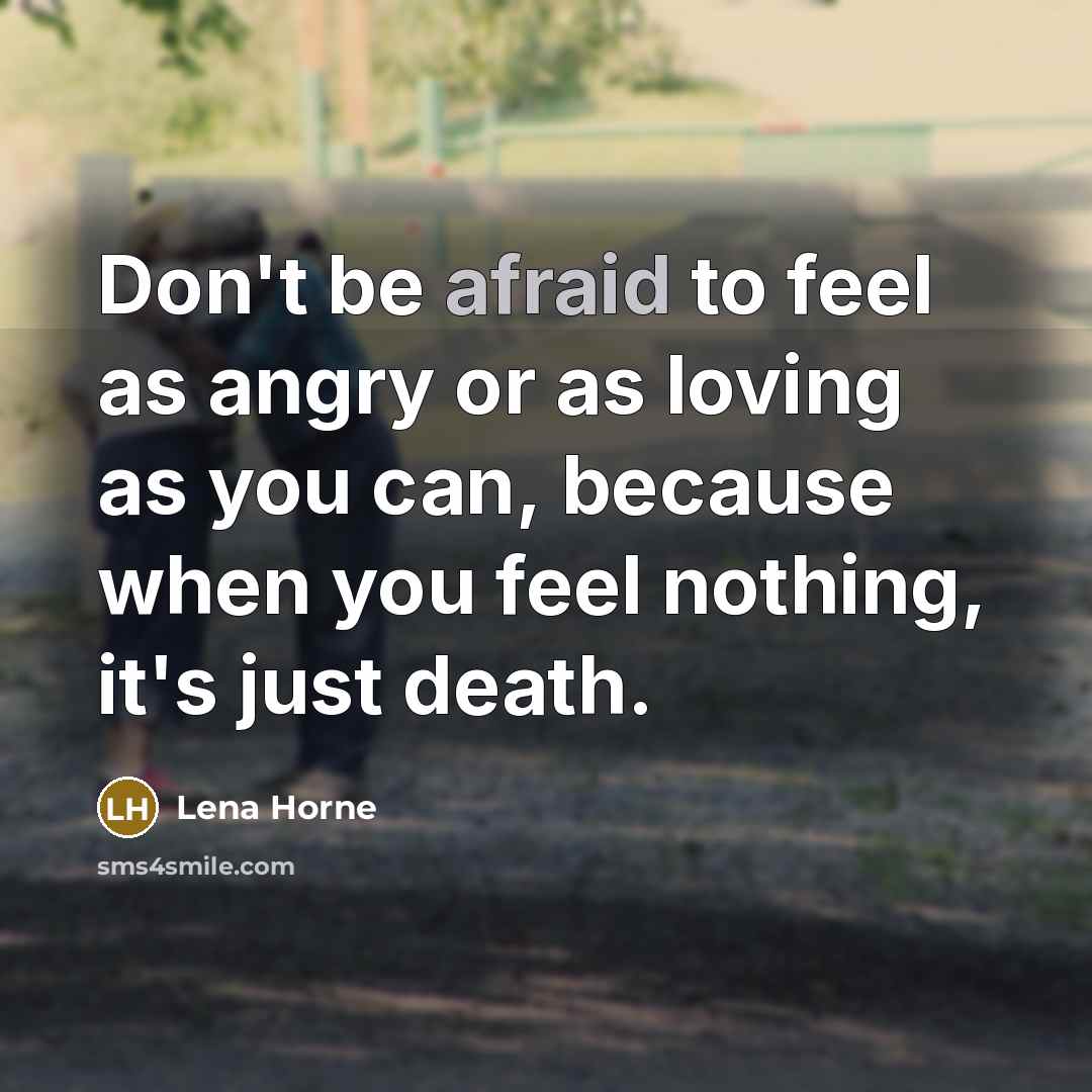“Don't be afraid to feel as angry or as loving…” quote by Lena Horne