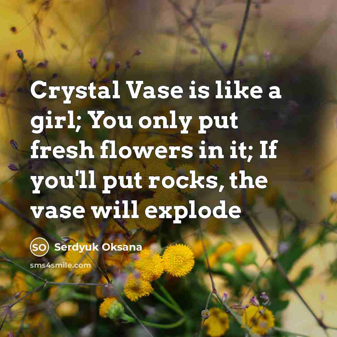 “Crystal Vase is like a girl; You only put fresh flowers in it; If you'll put rocks, the vase will explode” quote by Serdyuk Oksana