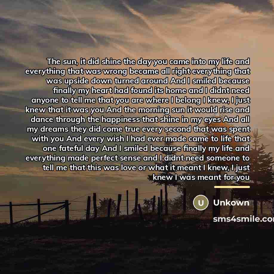 “The sun, it did shine the day you came into…” quote by Unkown