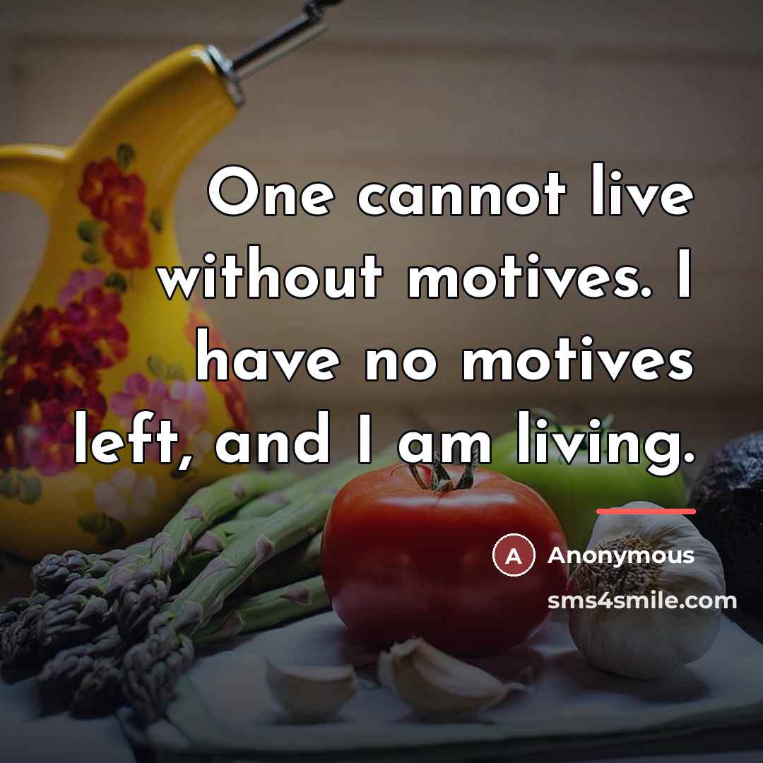 “One cannot live without motives. I have no motives left,…” quote by Anonymous