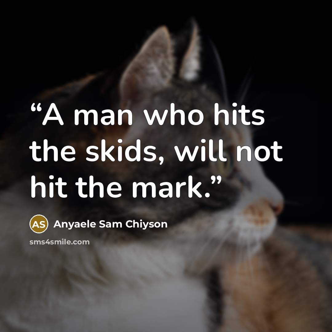 “A man who hits the skids, will not hit the mark.” quote by Anyaele Sam Chiyson
