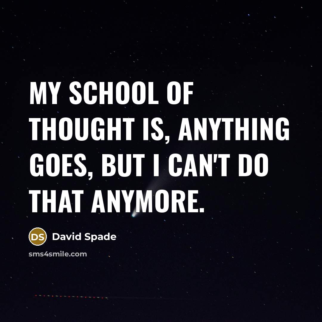 “My school of thought is, anything goes, but I can't do that anymore.” quote by David Spade