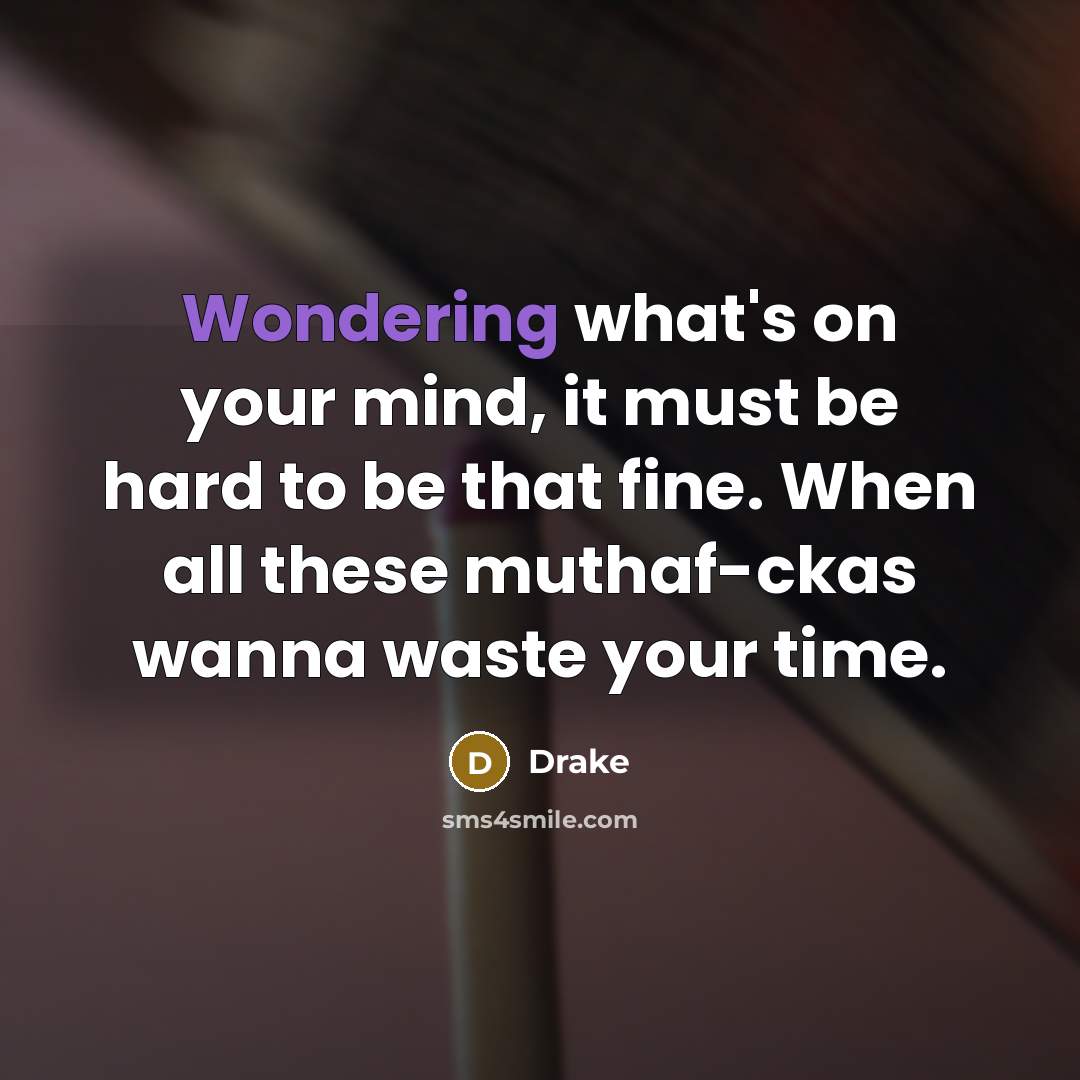“Wondering what's on your mind, it must be hard to be that fine. When all these muthaf-ckas wanna waste your time.” quote by Drake