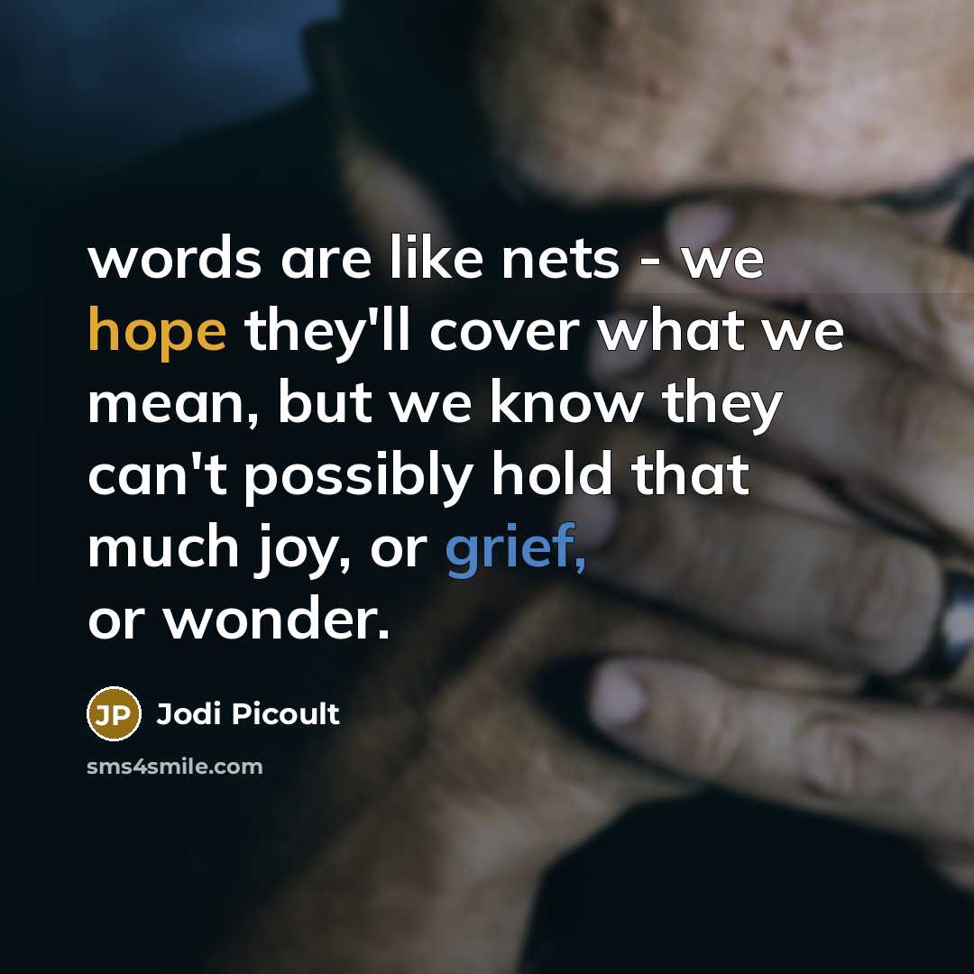 “words are like nets - we hope they'll cover what…” quote by Jodi Picoult